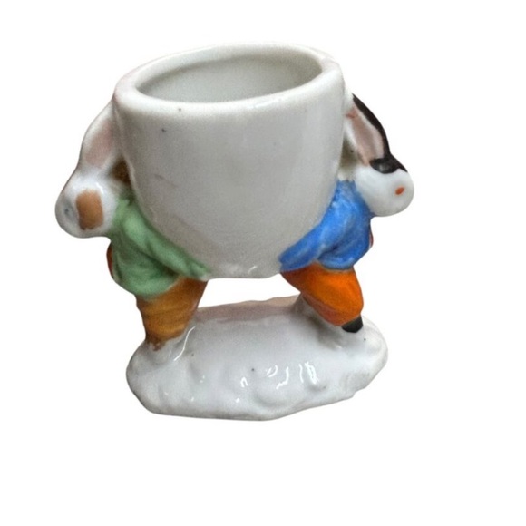 Vintage Rabbit Boys Holding Up Egg Cup - Picture 5 of 6